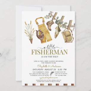 Rustic Cute Little Fisherman Baby Shower Invitation