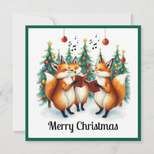 Rustic Cute Nice Fox Winter Pine Trees Caroling  Holiday Card