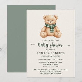Rustic Cute Teddy Bear Baby Shower Invitation