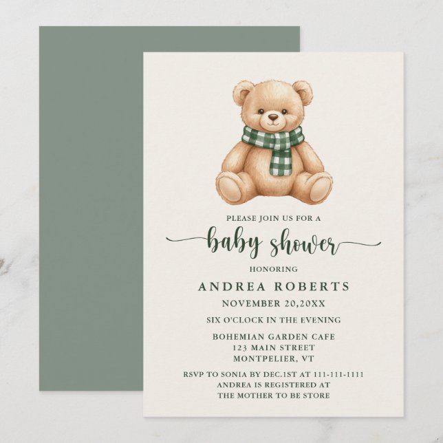 Rustic Cute Teddy Bear Baby Shower Invitation (Front/Back)