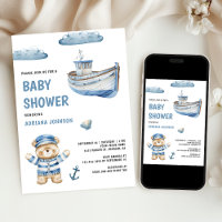 Rustic Cute Teddy Bear Nautical Boat Baby Shower