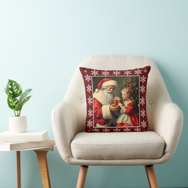 Rustic Cute Vintage Snowflakes Santa Claus Winter  Cushion (Chair)