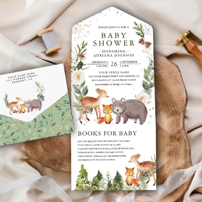 Rustic Cute Woodland Forest Animals Baby Shower All In One Invitation (Creator Uploaded)