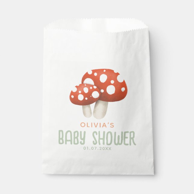 Rustic Cute Woodland Mushroom Baby Shower Favour Bags (Front)