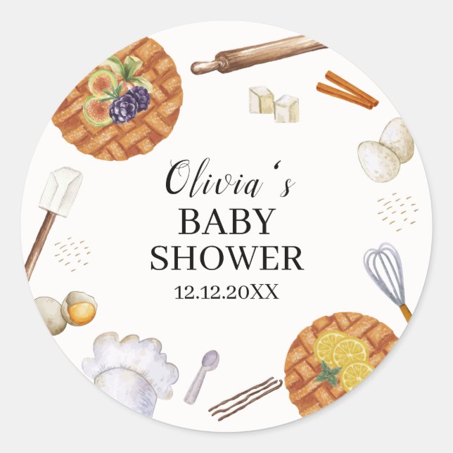 Rustic Cutie Baking Pie Baby Shower Classic Round Sticker (Front)