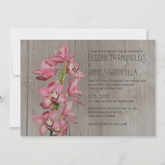 Rustic Cymbidium Orchid Wedding Invitations (Front)
