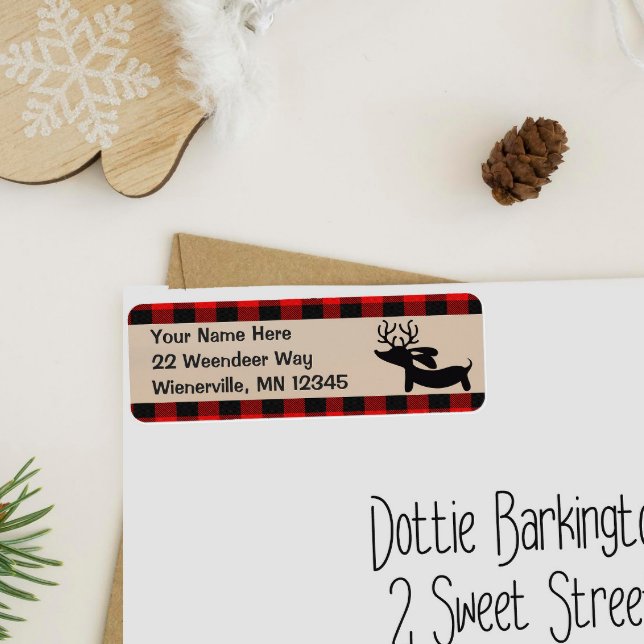 Rustic Dachshund Christmas Plaid Address Labels (Dachshund Rustic Christmas Card Address Labels for dachshund Moms and Dads.)