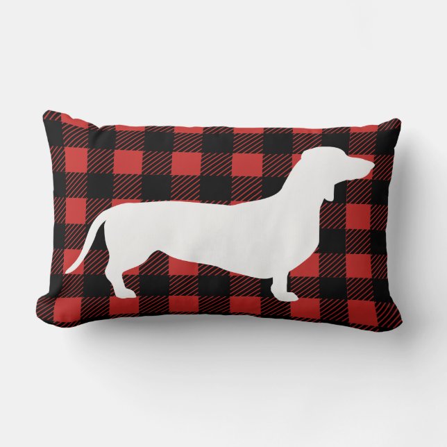 Rustic Dachshund Dog & Buffalo Check Plaid Lumbar Cushion (Front)