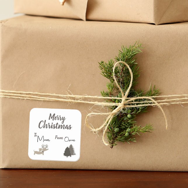 Rustic Dachshund Gift Tag Christmas Doxie (Dachshund Christmas sticky gift tags - rustic nature)