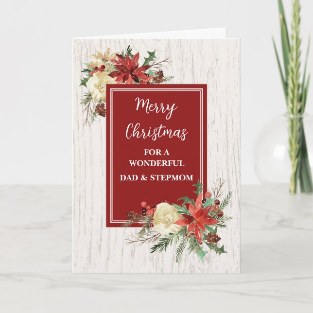 Rustic Dad and Stepmom Merry Christmas Card (Front)