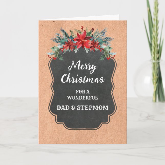 Rustic Dad and Stepmom Merry Christmas Card (Front)