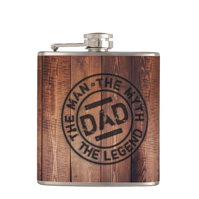 Rustic Dad The Man Myth Legend Wood Pyrography Hip Flask (Front)