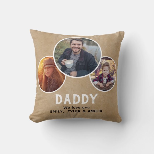 Rustic Dad we love you 3 Photos Father`s Day Cushion (Front)