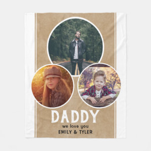 Rustic Daddy we love you 3 Photo Father`s Day  Fleece Blanket