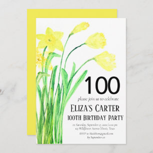 Rustic Daffodil 100th Floral Elegant Birthday  Invitation