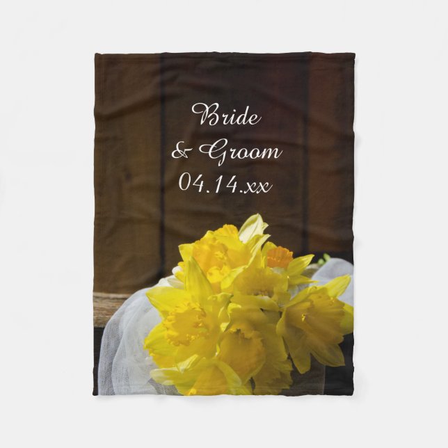 Rustic Daffodils and Barn Wood Country Wedding Fleece Blanket (Front)