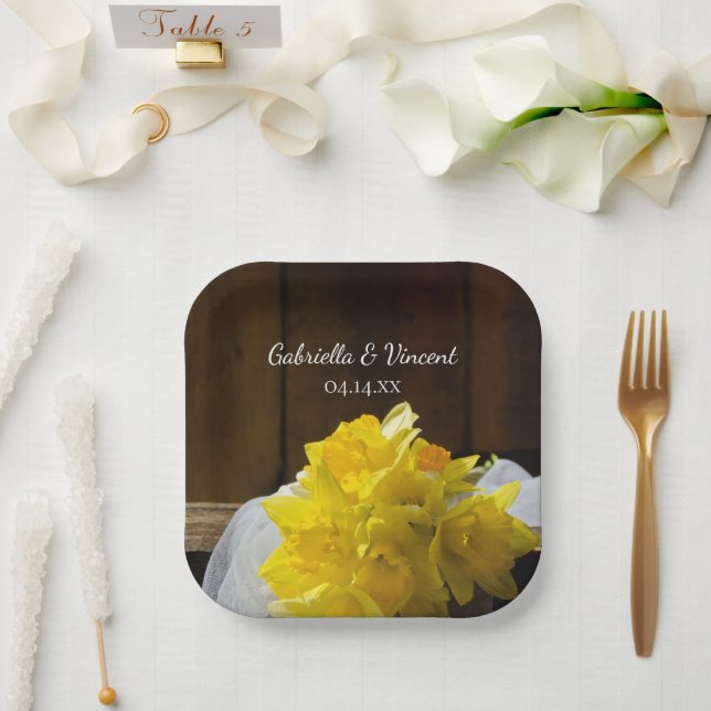 Rustic Daffodils and Barn Wood Country Wedding Paper Plate (Wedding)