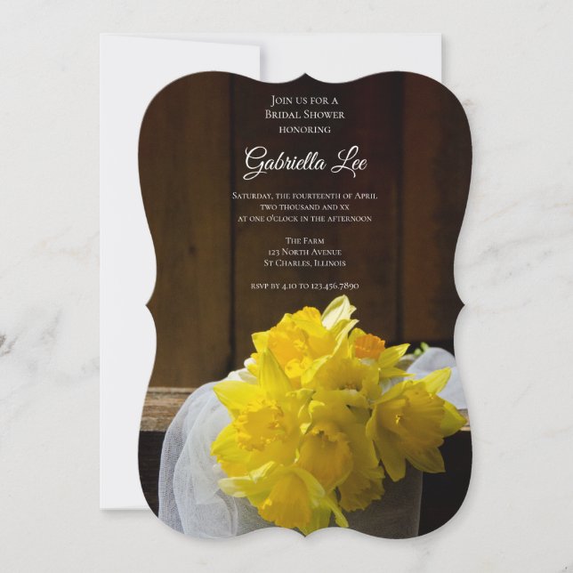 Rustic Daffodils Barn Wood Country Bridal Shower Invitation (Front)