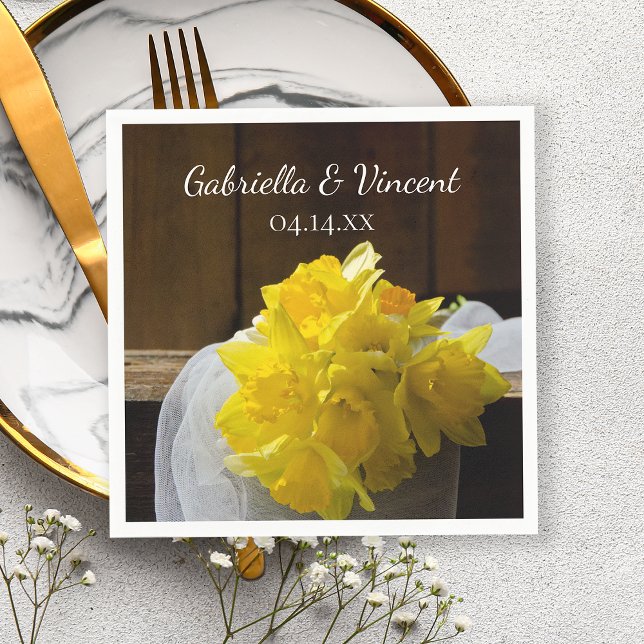 Rustic Daffodils Barn Wood Country Spring Wedding Napkin (Creator Uploaded)
