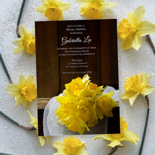 Rustic Daffodils Barn Wood Spring Bridal Shower Invitation (Creator Uploaded)