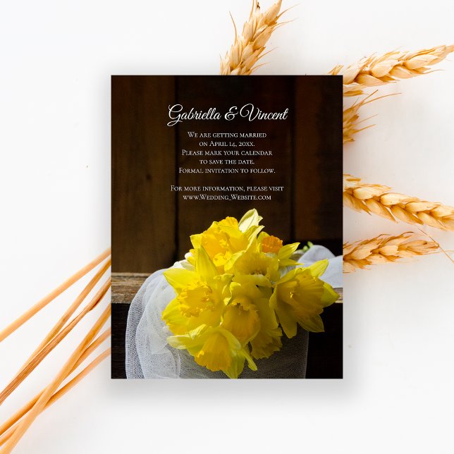 Rustic Daffodils Barn Wood Wedding Save the Date Magnetic Invitation (Creator Uploaded)