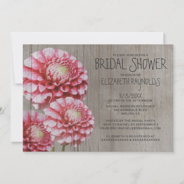 Rustic Dahlia Bridal Shower Invitations (Front)