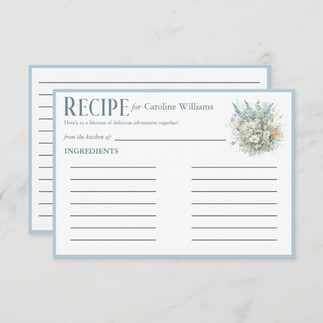 Rustic Daisies & Blue Floral Bridal Shower Recipe Enclosure Card (Front/Back)