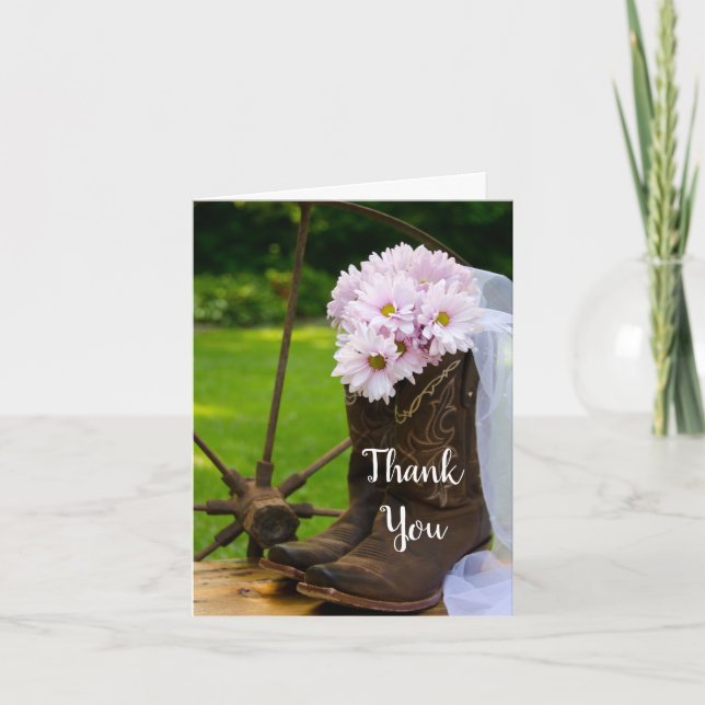 Rustic Daisies Cowboy Boots Bridesmaid Thank You (Front)