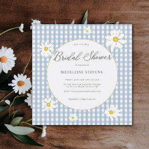 Rustic Daisies Dusty Blue Gingham Bridal Shower Invitation