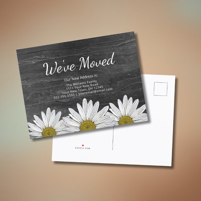 Rustic Daisies New Home Floral Grey Wood Moving Announcement Postcard (Creator Uploaded)