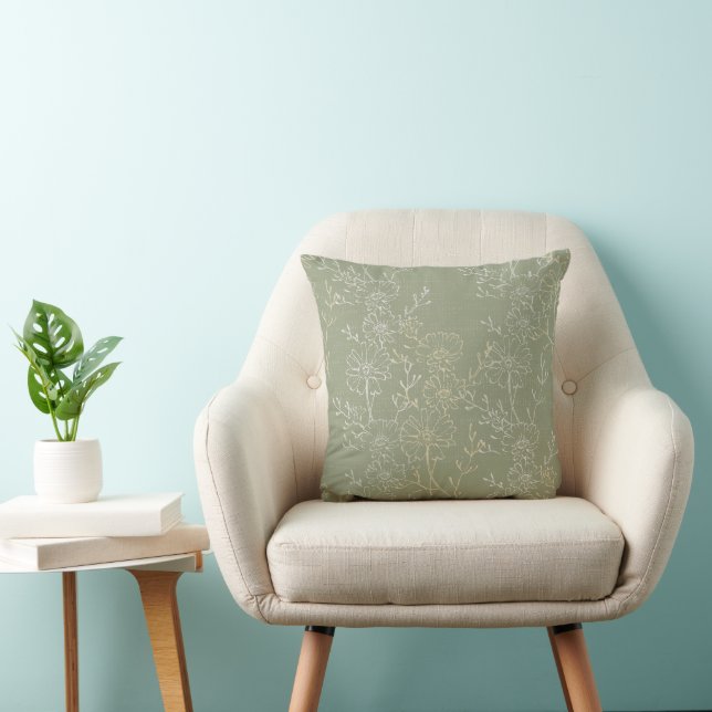  Rustic Daisies on Sage Green, Botanical Luxury  Cushion (Chair)