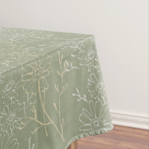 Rustic Daisies on Sage Green, Botanical Luxury  Tablecloth