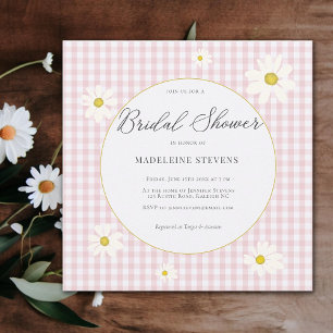 Rustic Daisies Pink Gingham Backyard Bridal Shower Invitation