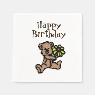 Rustic Daisy Bear Birthday Napkin