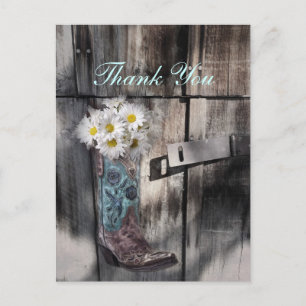 rustic daisy country cowboy wedding thank you postcard
