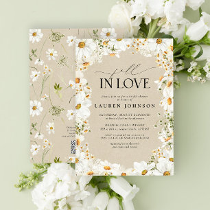 Rustic Daisy Fall in Love QR Code Bridal Shower Invitation