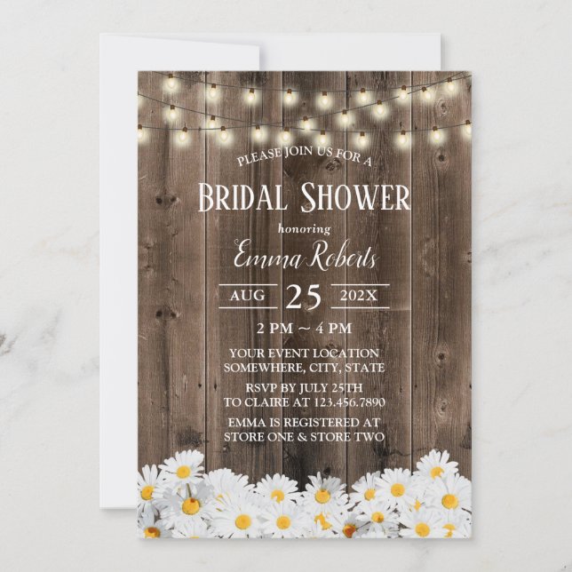 Rustic Daisy Floral Barn Wood Bridal Shower Invitation (Front)