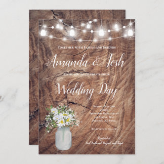 Rustic Daisy Floral Mason Jar Country Wedding Invitation