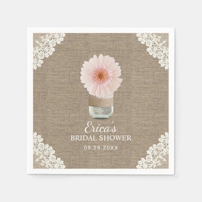 Rustic Daisy Floral Mason Jar Laced Bridal Shower Napkin (Front)