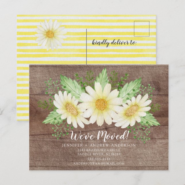 Rustic Daisy Floral Moving Announcement (Front/Back)