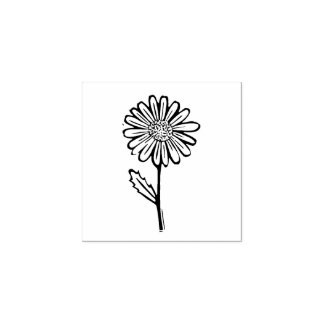 Rustic Daisy Flower and Stem Folk Art Printmaking Rubber Stamp