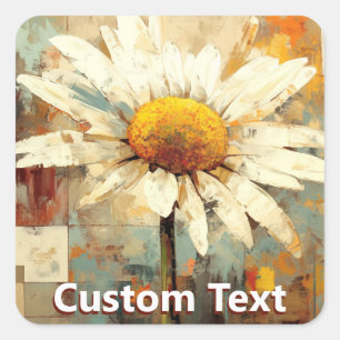 Rustic Daisy Flower Art Custom Square Sticker