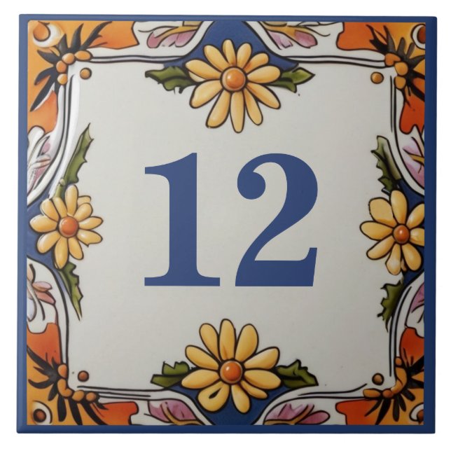 Rustic Daisy Flower Custom House Number Sign Plate Tile (Front)