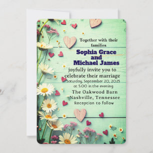 Rustic Daisy & Heart Wedding Invitation
