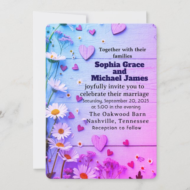 Rustic Daisy & Heart Wedding Invitation (Front)