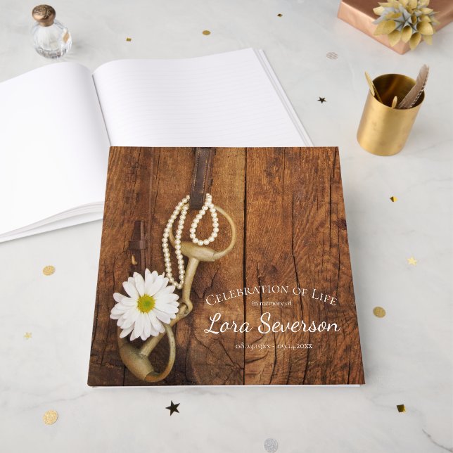Rustic Daisy Horse Bit Celebration of Life  Guest Book (Front Open)