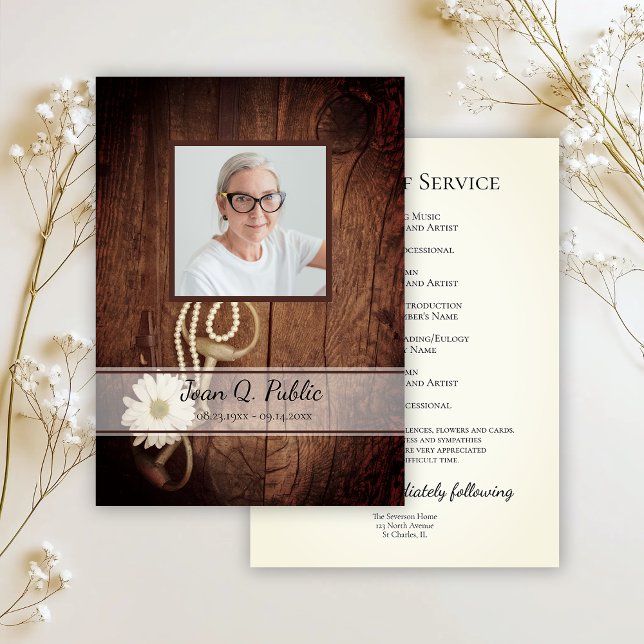 Rustic Daisy Horse Bit Western Funeral Service Programme (Creator Uploaded)