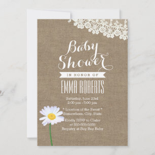 Rustic Daisy & Lace Burlap Baby Shower Invitations