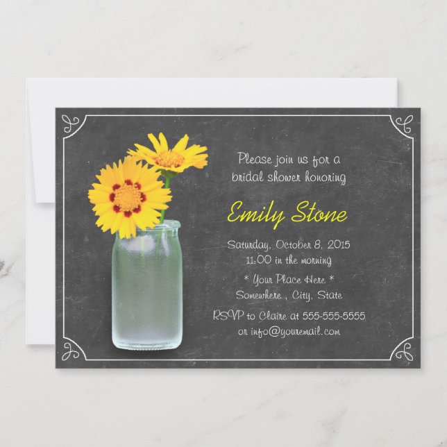 Rustic Daisy & Mason Jar Chalkboard Bridal Shower Invitation (Front)