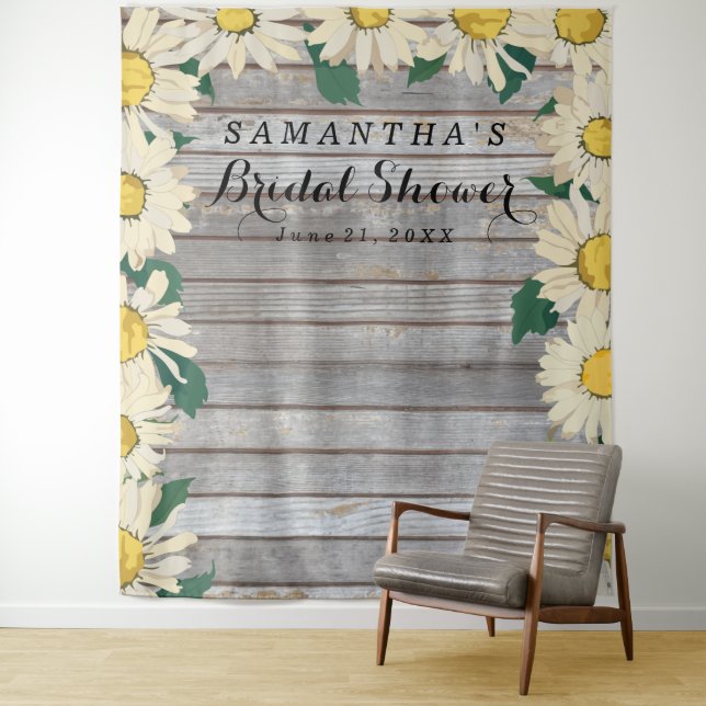 Rustic Daisy on Wood Bridal Shower Photo Booth  Tapestry (In Situ)